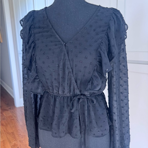 SO Black Faux Wrap Ruffled Tie Front Blouse - Picture 1 of 5